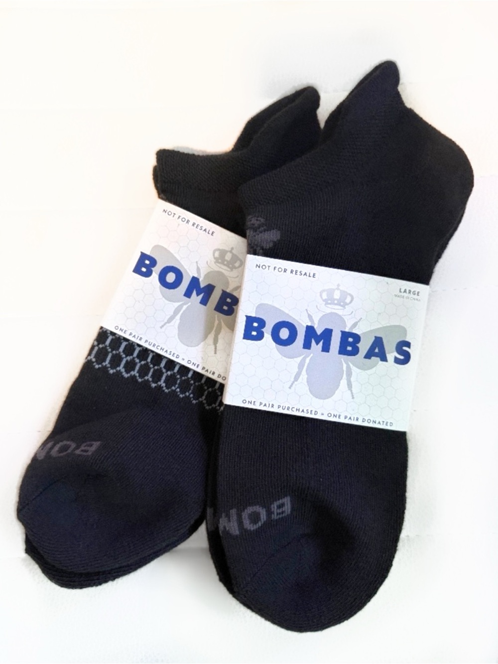 BOMBAS 2 Pack BUNDLE UNISEX Black Ankle Socks Size Large